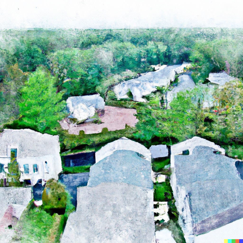 DALL·E 2023-05-18 09.07.35 - water color style, oblique view of a suburban neighborhood.jpg